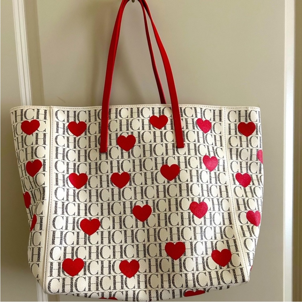 Carolina Herrera  Logo Heart Canvas Tote